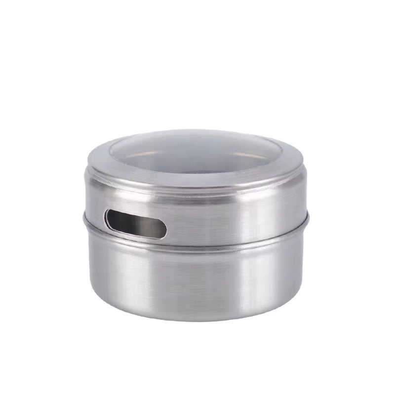 Magnetic Spice Jars Set - 9 Stainless Steel Tins with Lids & Labels