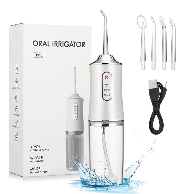 Oral Irrigator Portable Dental Water Flosser USB Rechargeable Water Jet Floss Tooth Pick 4 Jet Tip 220ml 3 Modes IPX7 1400rpm