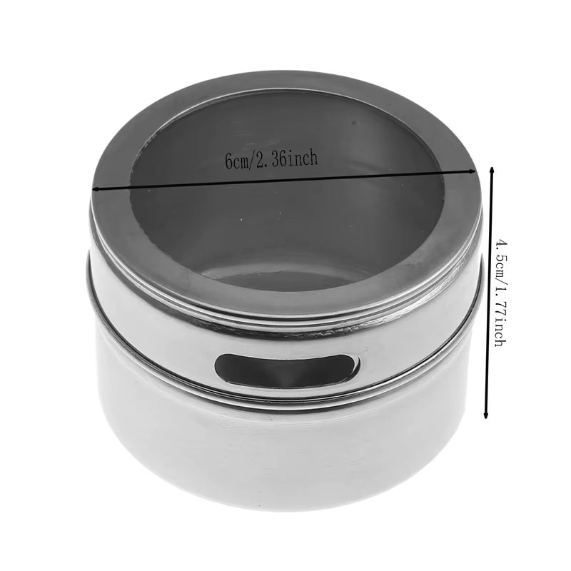 Magnetic Spice Jars Set - 9 Stainless Steel Tins with Lids & Labels
