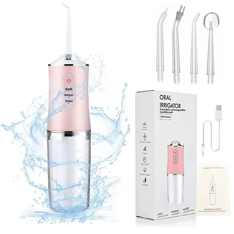 Oral Irrigator Portable Dental Water Flosser USB Rechargeable Water Jet Floss Tooth Pick 4 Jet Tip 220ml 3 Modes IPX7 1400rpm
