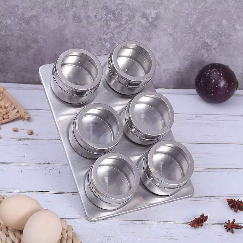 Magnetic Spice Jars Set - 9 Stainless Steel Tins with Lids & Labels