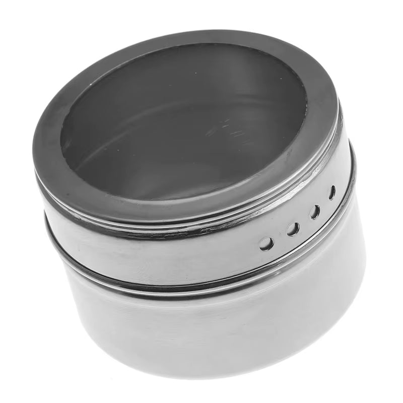 Magnetic Spice Jars Set - 9 Stainless Steel Tins with Lids & Labels