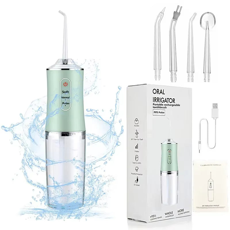 Oral Irrigator Portable Dental Water Flosser USB Rechargeable Water Jet Floss Tooth Pick 4 Jet Tip 220ml 3 Modes IPX7 1400rpm