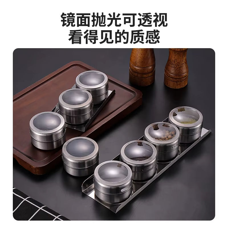 Magnetic Spice Jars Set - 9 Stainless Steel Tins with Lids & Labels