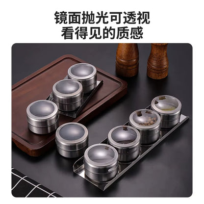 Magnetic Spice Jars Set - 9 Stainless Steel Tins with Lids & Labels