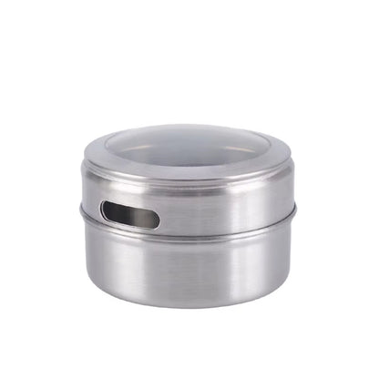 Magnetic Spice Jars Set - 9 Stainless Steel Tins with Lids & Labels