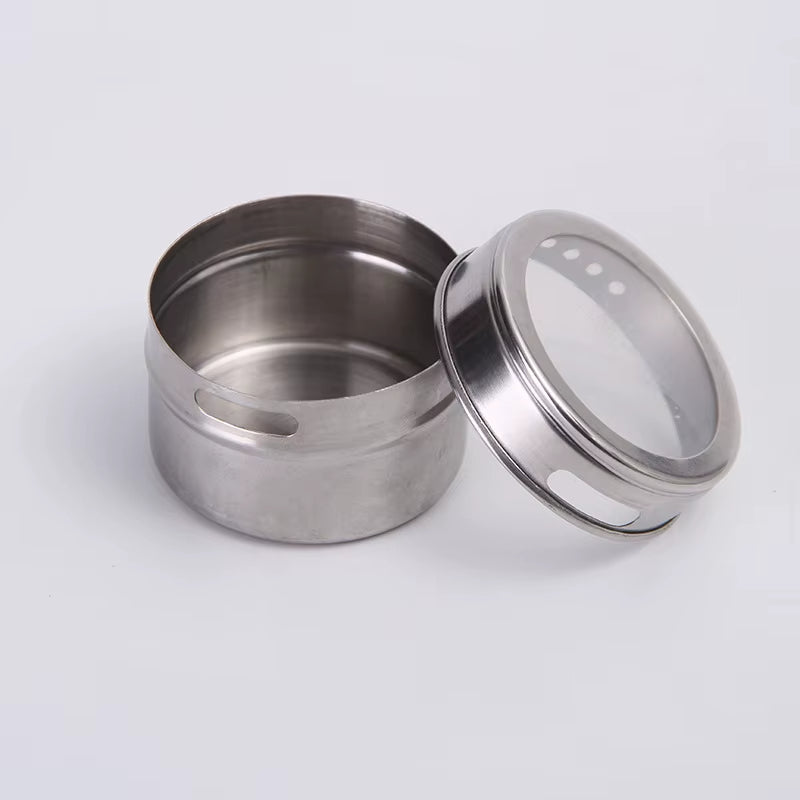 Magnetic Spice Jars Set - 9 Stainless Steel Tins with Lids & Labels